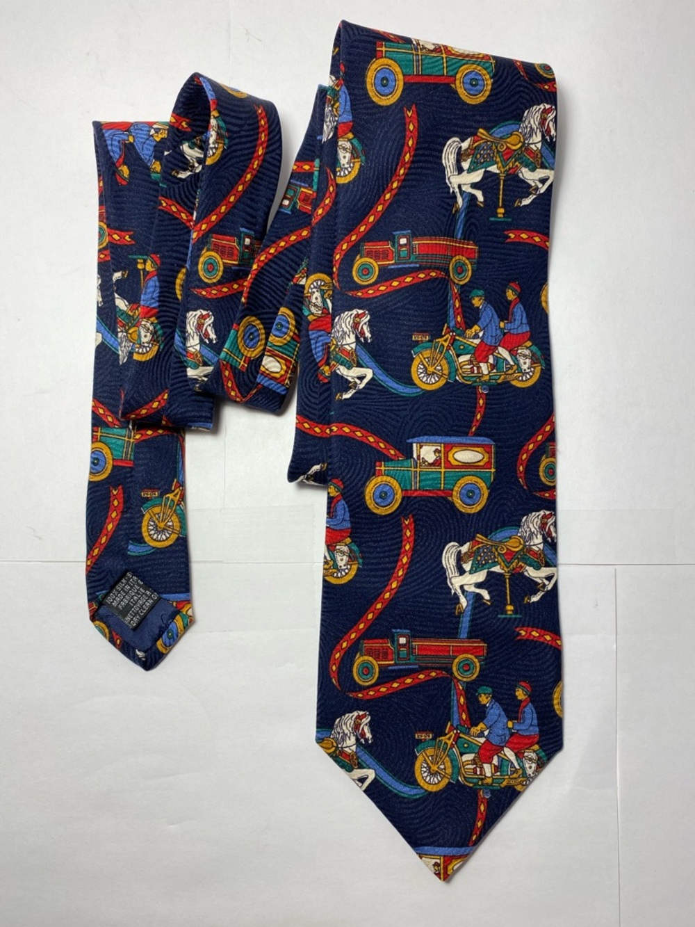 Primavera for The Rack Silk Tie Made in Italy Vintage Carousel Car Motorcycle